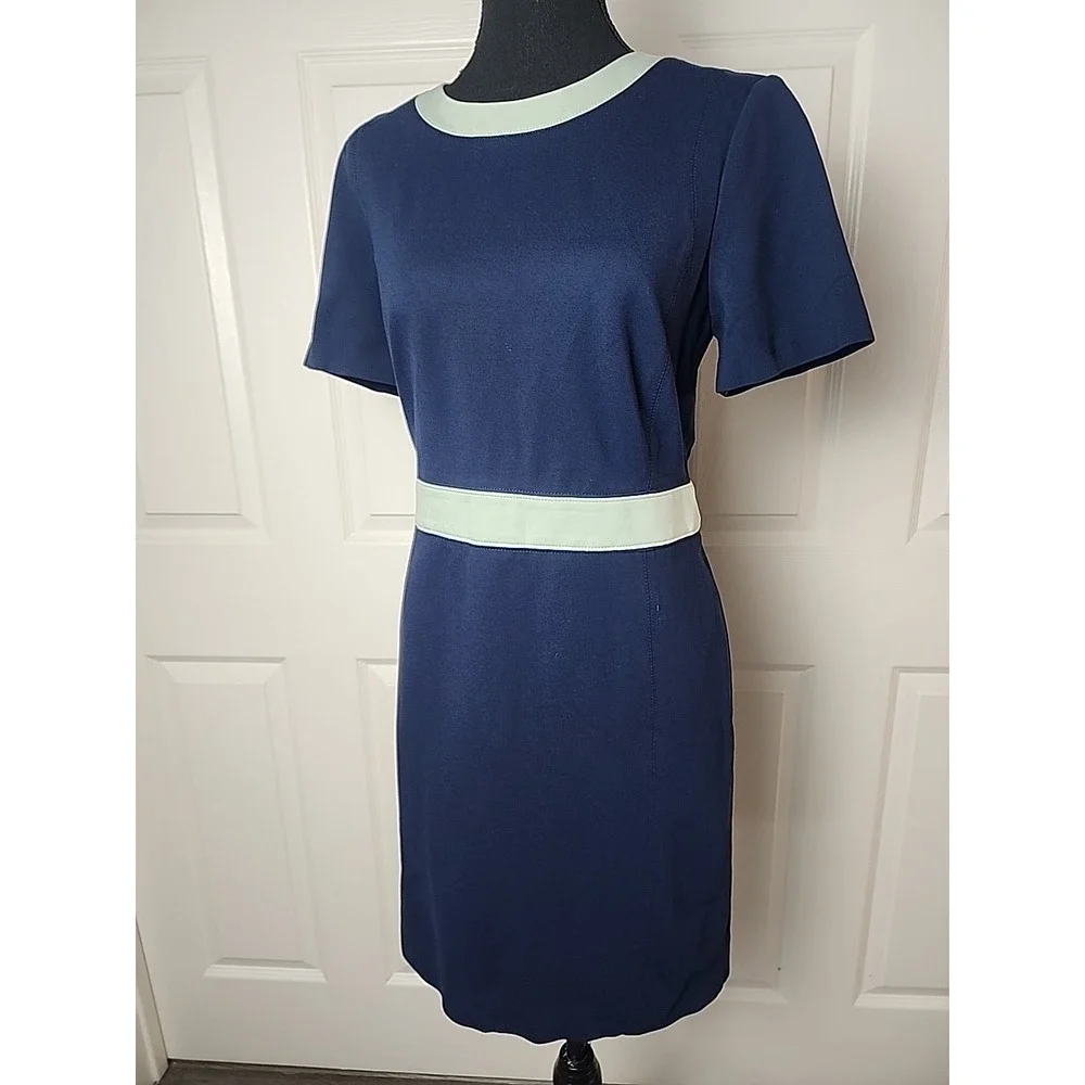 Tory‎ Burch L Colorblock Ponte Dress Navy Blue Mint Green Mini Classic Designer